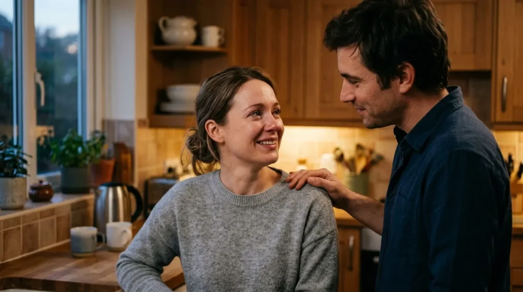 man comforting his girlfriend at home, an example of how to be a better boyfriend