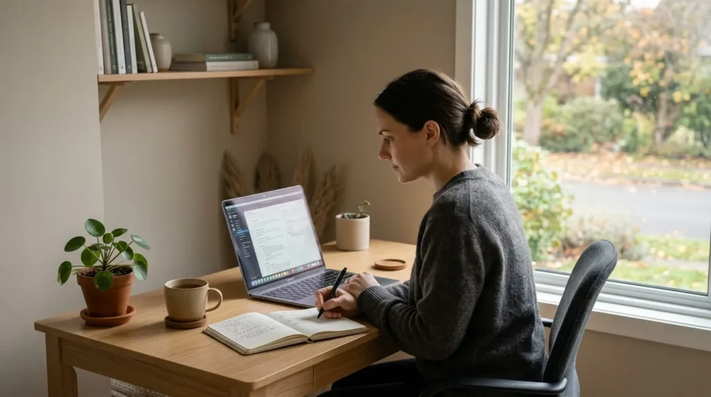 Introvert working independently at a quiet desk, representing careers for introverts that reward deep focus