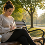 Woman journaling outdoors as part of learning how to focus on yourself