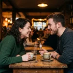 Two people having a deep conversation using questions to get to know someone