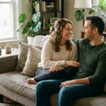couple having an open conversation on a couch, illustrating how to be a better boyfriend