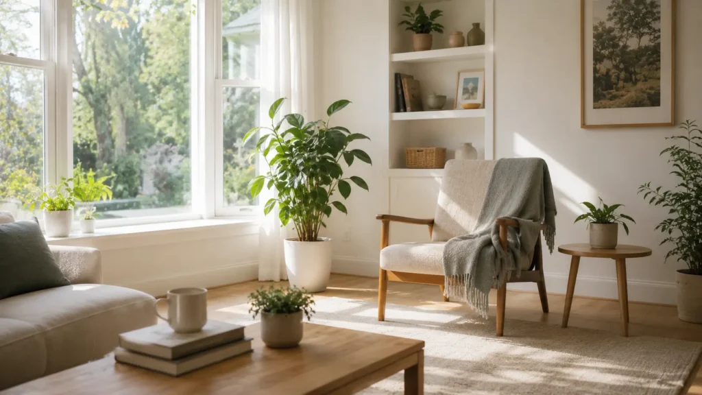 Minimalist living room designed to support a peaceful life