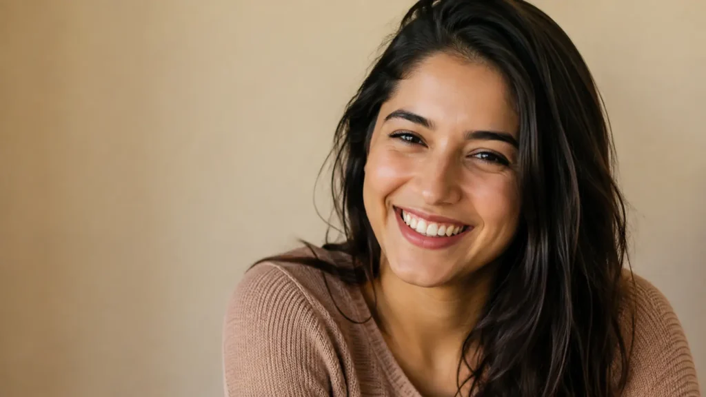 Woman smiling naturally after receiving a genuine compliment