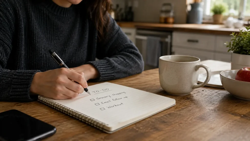Person writing a small action list to cope when life is hard