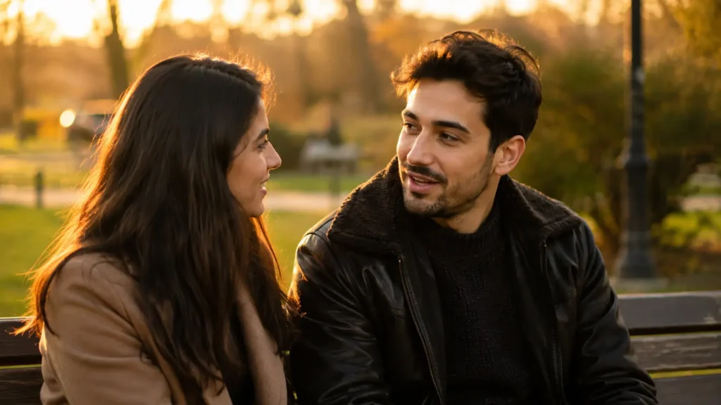 Couple having a genuine conversation with a sincere compliment being shared