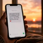 Person reading an I miss you quotes text on their phone at sunset