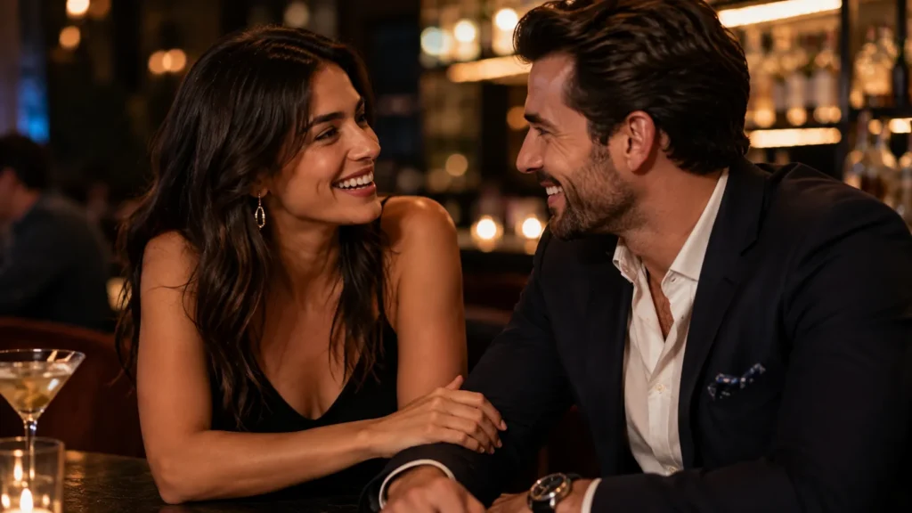 Close-up demonstrating physical touch techniques on how to flirt with a guy effectively.