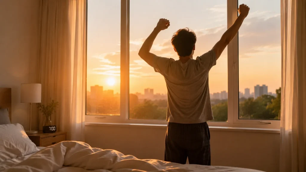 Person stretching in the morning light as part of a monday motivation routine