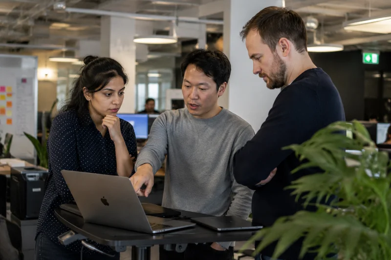 Team discussing Tuesday motivational quotes for work during a standup
